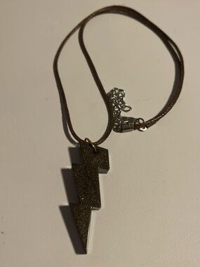 Gold Glitter Lightning Bolt Pendant Necklace - Men Accessories